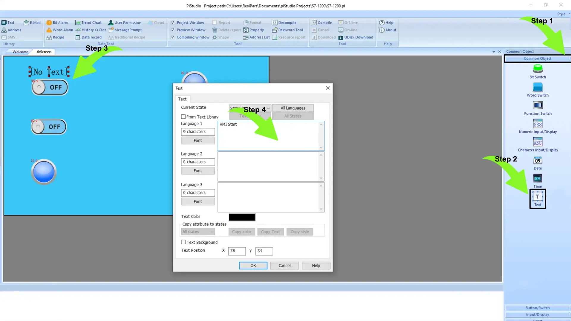 Adding-Text-object-in-piStudio - Siemens PLC