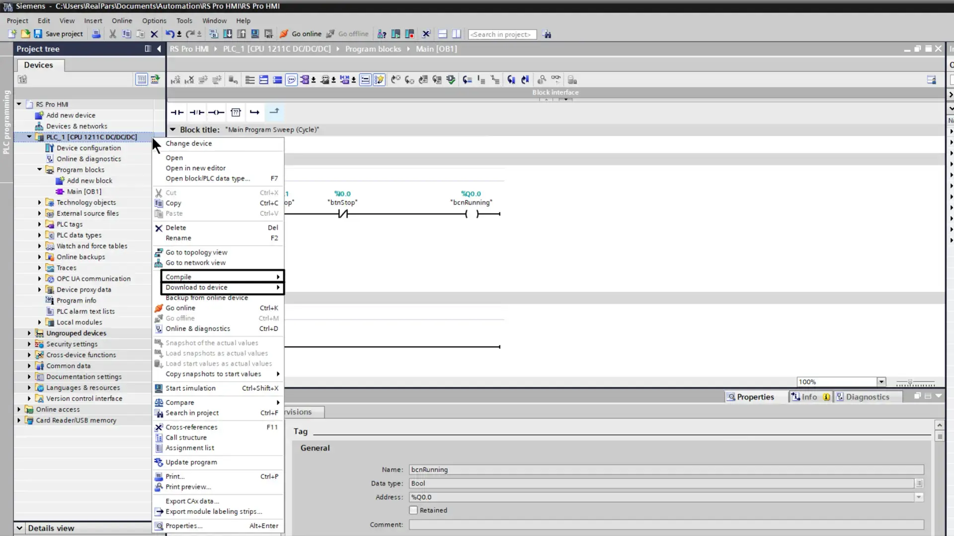 Compile-and-download-the-project - plc - Siemens PLC