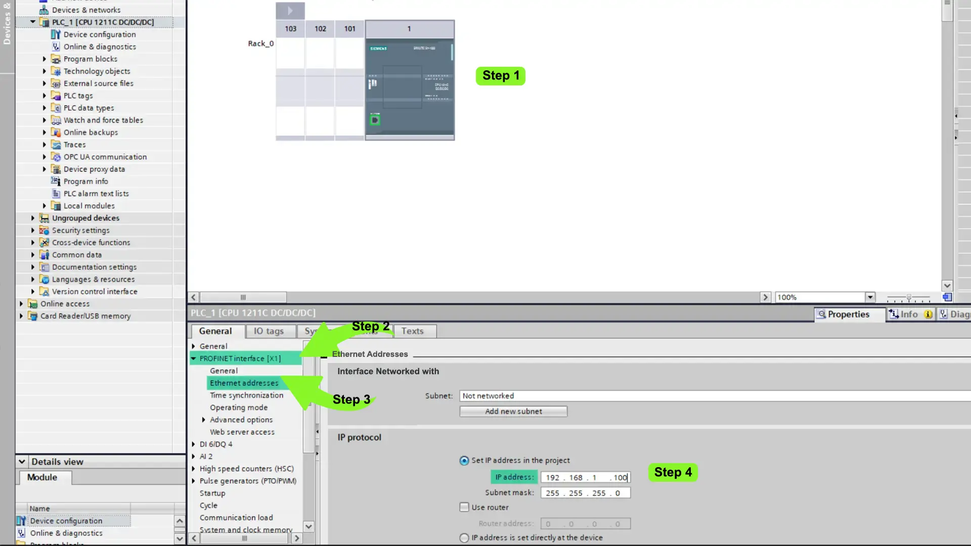 configure plc - plc configure - ip address plc - Siemens PLC